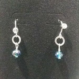 Drop pendant earrings, blue, with rhinstone